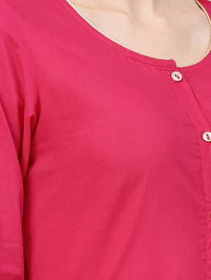 fuchsia cotton kurta pant set - 16546088 - Standard Image - 4