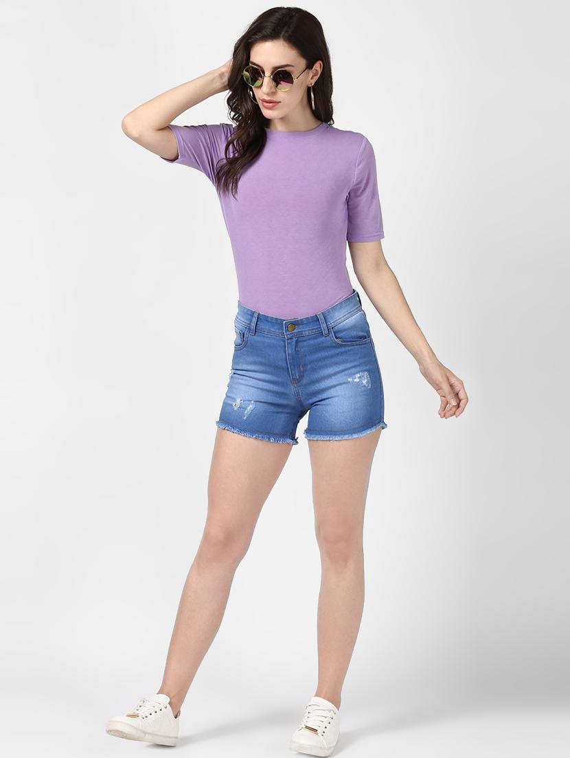 frayed hem distressed denim shorts - 16547639 - Zoom Image - 4