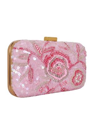 pink faux silk structured clutch - 16550297 - Standard Image - 4