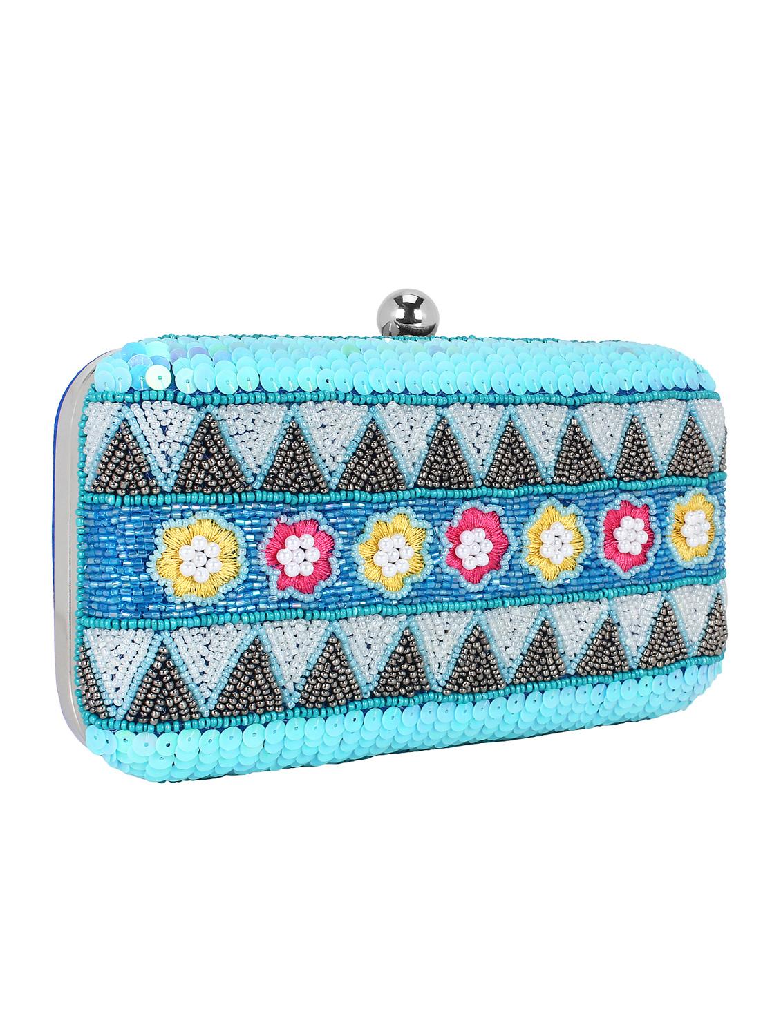 blue faux silk structured clutch - 16550303 - Zoom Image - 4