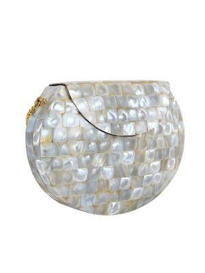 white metal structured clutch - 16550309 - Standard Image - 4