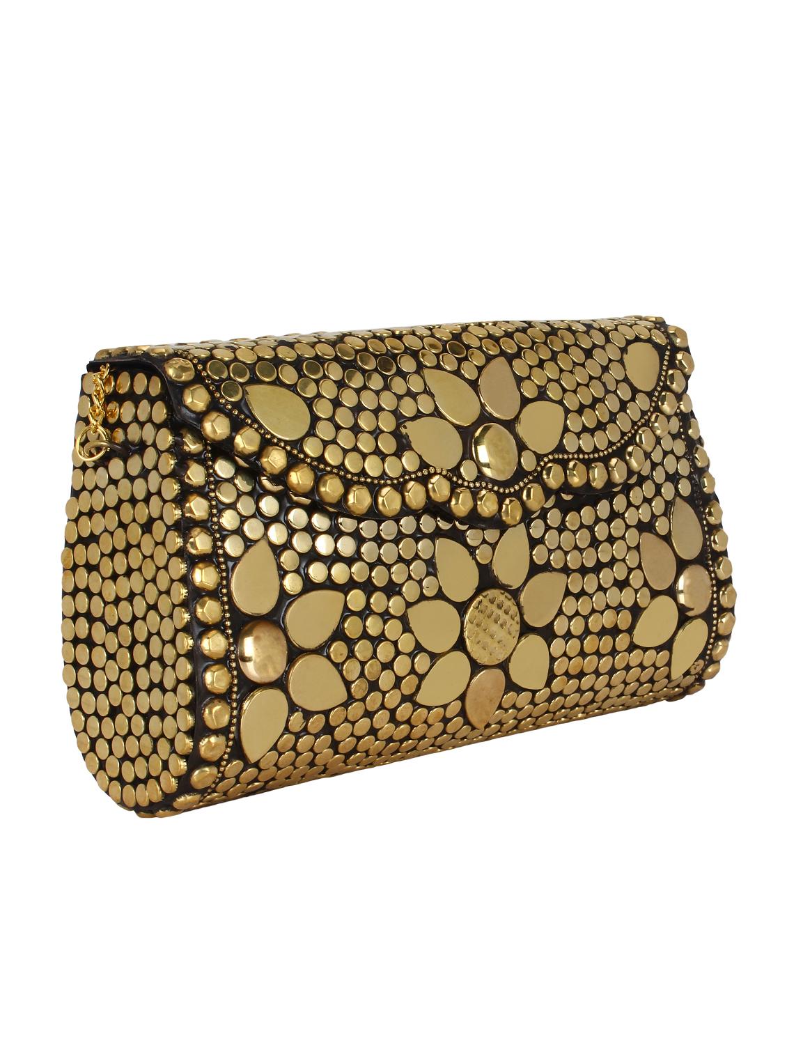 gold metal structured clutch - 16550313 - Zoom Image - 4