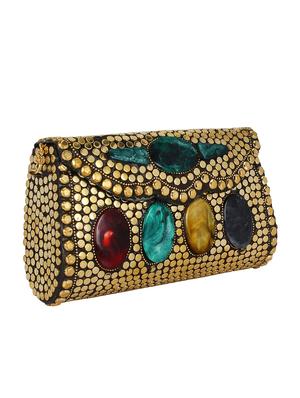 gold metal structured clutch - 16550314 - Standard Image - 4