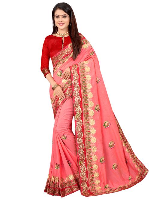 pink silk blend embroidered saree with blouse - 16550700 - Standard Image - 1