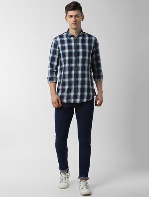 navy blue checkered casual shirt - 16551296 - Standard Image - 4