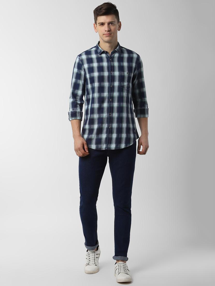 navy blue checkered casual shirt - 16551296 - Zoom Image - 4
