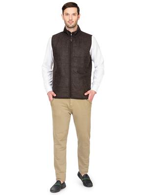 brown solid casual jacket - 16551656 - Standard Image - 4