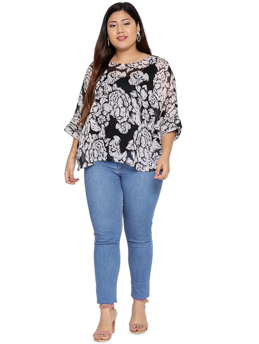 round neck floral plus top - 16551773 - Zoom Image - 4