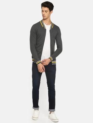 grey solid casual jacket - 16552029 - Standard Image - 4