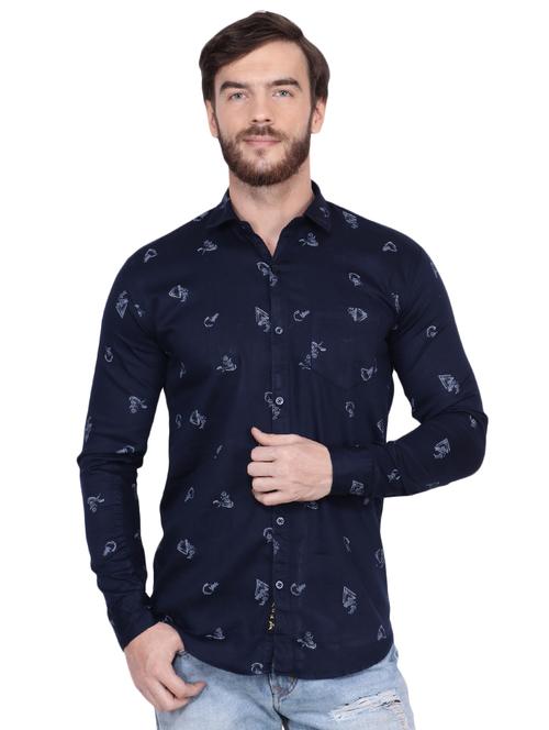navy blue printed casual shirt - 16552077 - Standard Image - 1