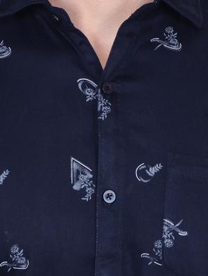 navy blue printed casual shirt - 16552077 - Standard Image - 4