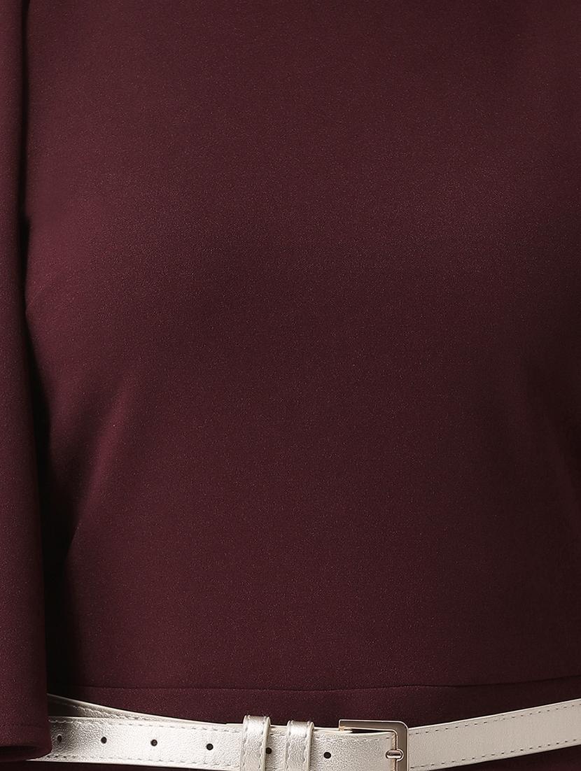 crew neck slit sleeved belted dress - 16552924 - Zoom Image - 4