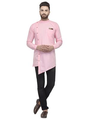 pink solid asymmetric short kurta - 16553193 - Standard Image - 4