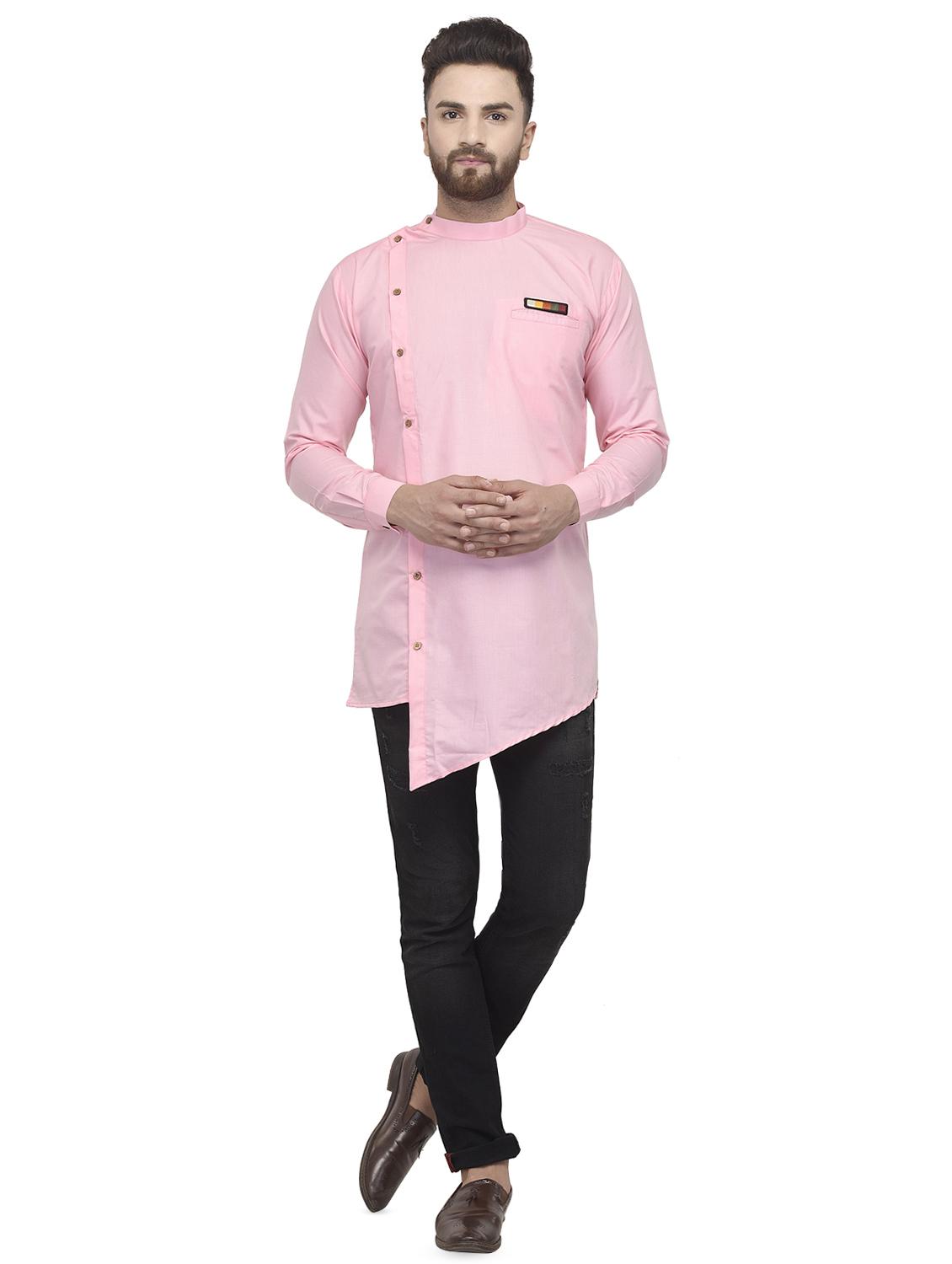 pink solid asymmetric short kurta - 16553193 - Zoom Image - 4