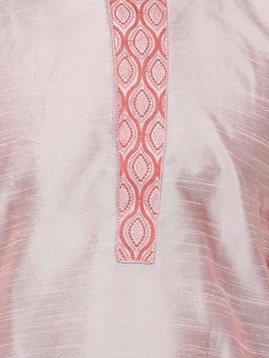 pink dupion dhoti kurta set with embroidered neckline - 16553546 - Standard Image - 4