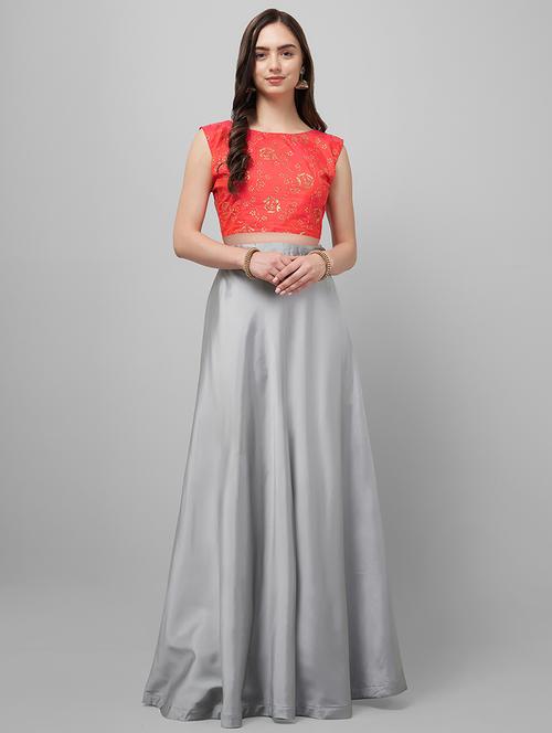 silver art silk flared lehenga - 16554765 - Very Small Image - 1