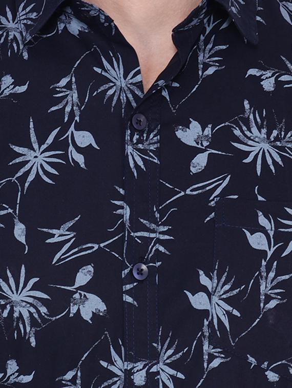 navy blue floral print casual shirt - 16554895 - Zoom Image - 4