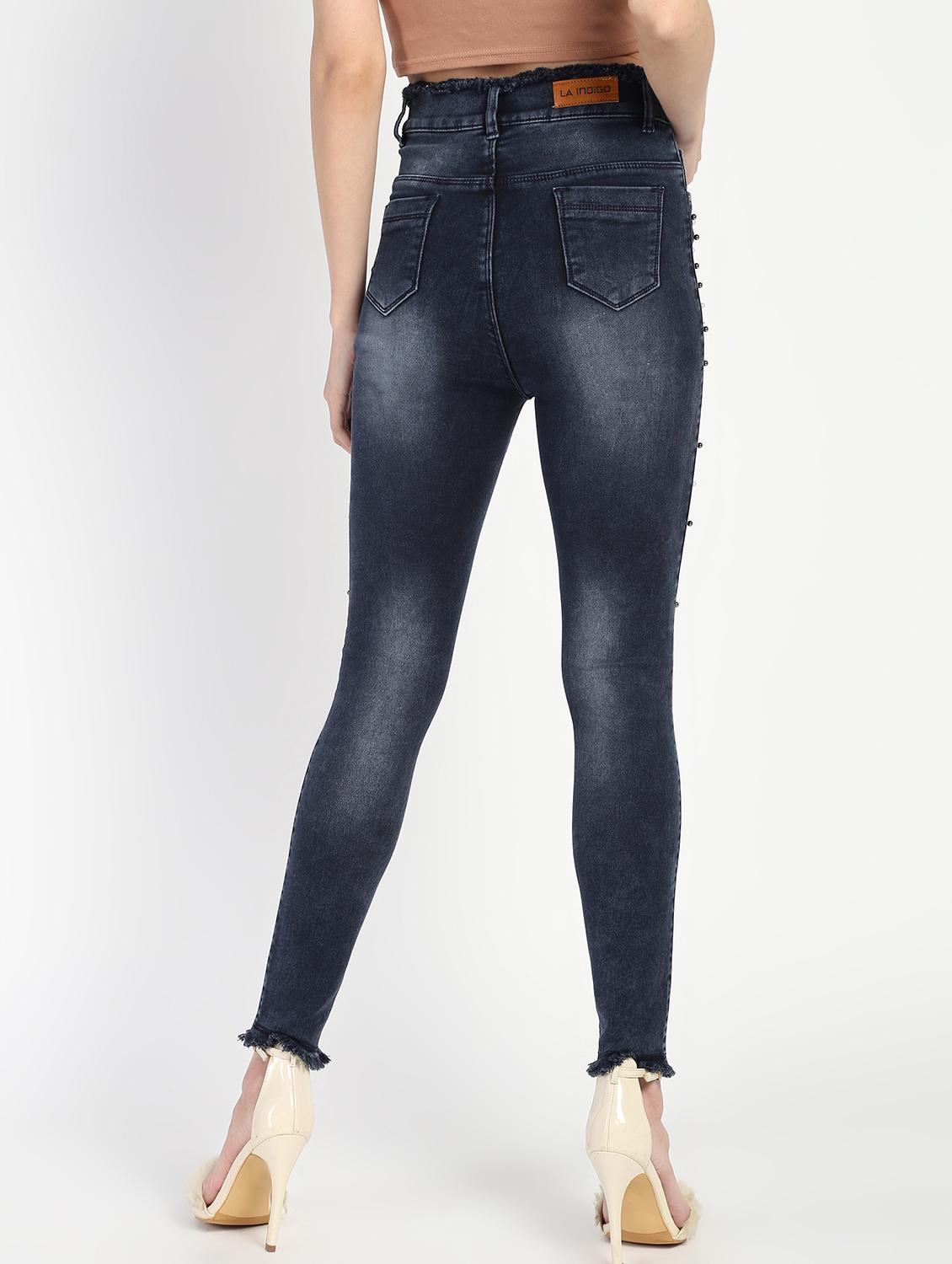 embellished detail frayed jeans - 16554955 - Zoom Image - 4