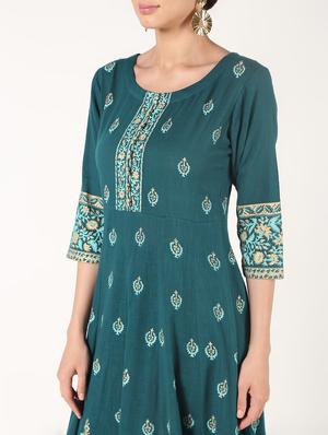 block printed anarkali kurta with dupatta set - 16556746 - Standard Image - 4