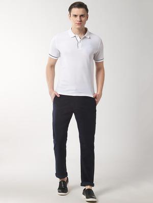 navy blue solid chinos - 16557623 - Standard Image - 4
