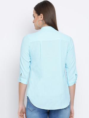 mandarin neck solid shirt - 16558586 - Standard Image - 4