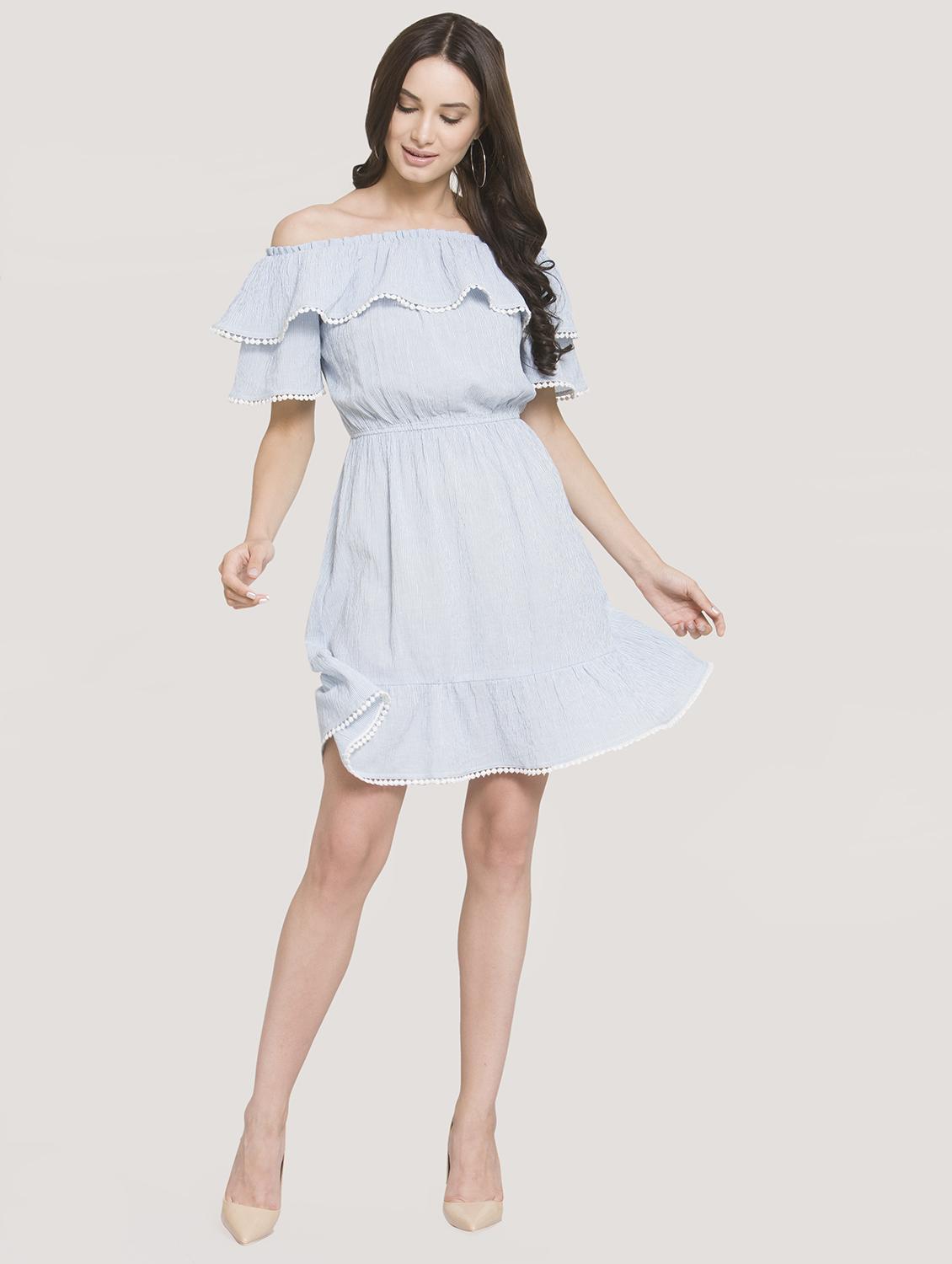 off shoulder striped a-line dress - 16559997 - Zoom Image - 4