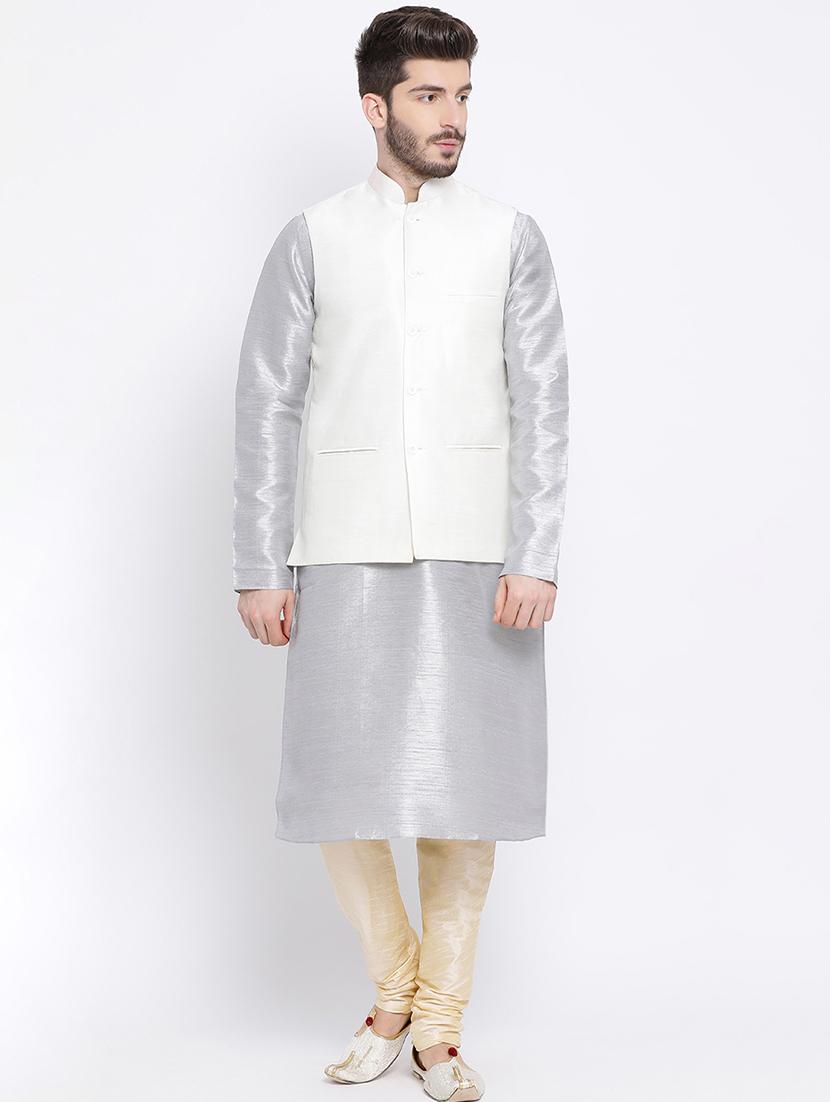 white silk blend nehru jacket - 16561952 - Zoom Image - 4
