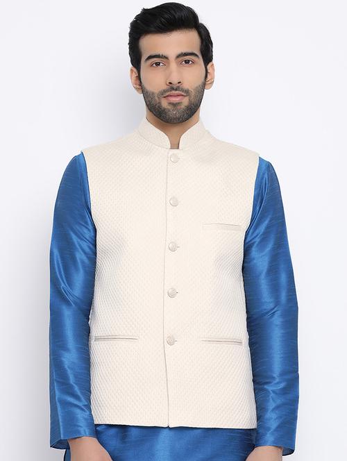 yellow silk blend nehru jacket - 16561963 - Very Small Image - 1