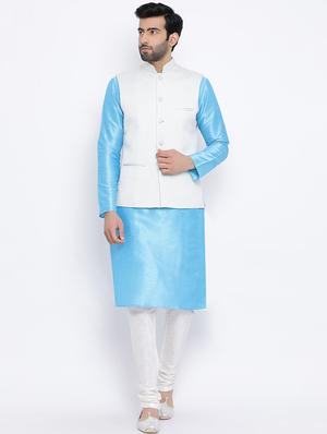 white silk blend nehru jacket - 16561964 - Standard Image - 4