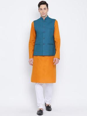 blue solid nehru jacket - 16561991 - Standard Image - 4