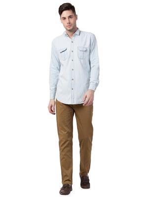 light blue solid denim casual shirt - 16562049 - Standard Image - 4