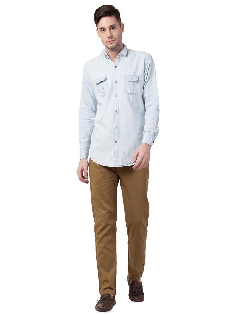 light blue solid denim casual shirt - 16562049 - Zoom Image - 4