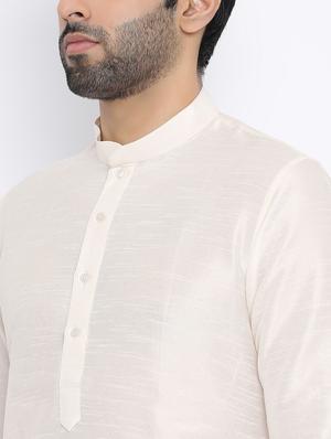 white dupion kurta pyjama set - 16562122 - Standard Image - 4