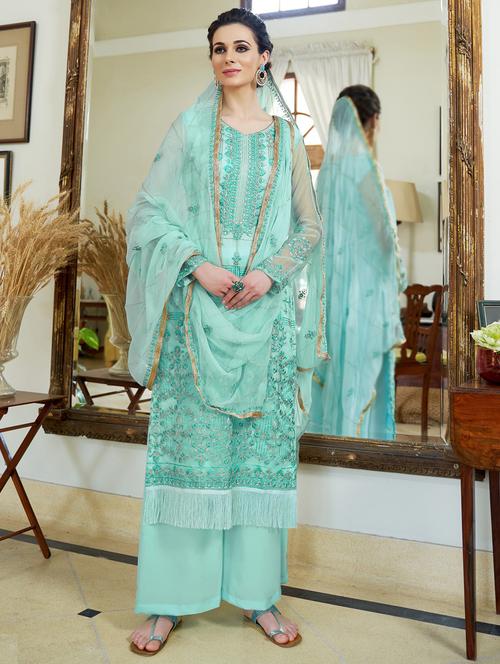 embroidered semi-stitched suit - 16562337 - Standard Image - 1