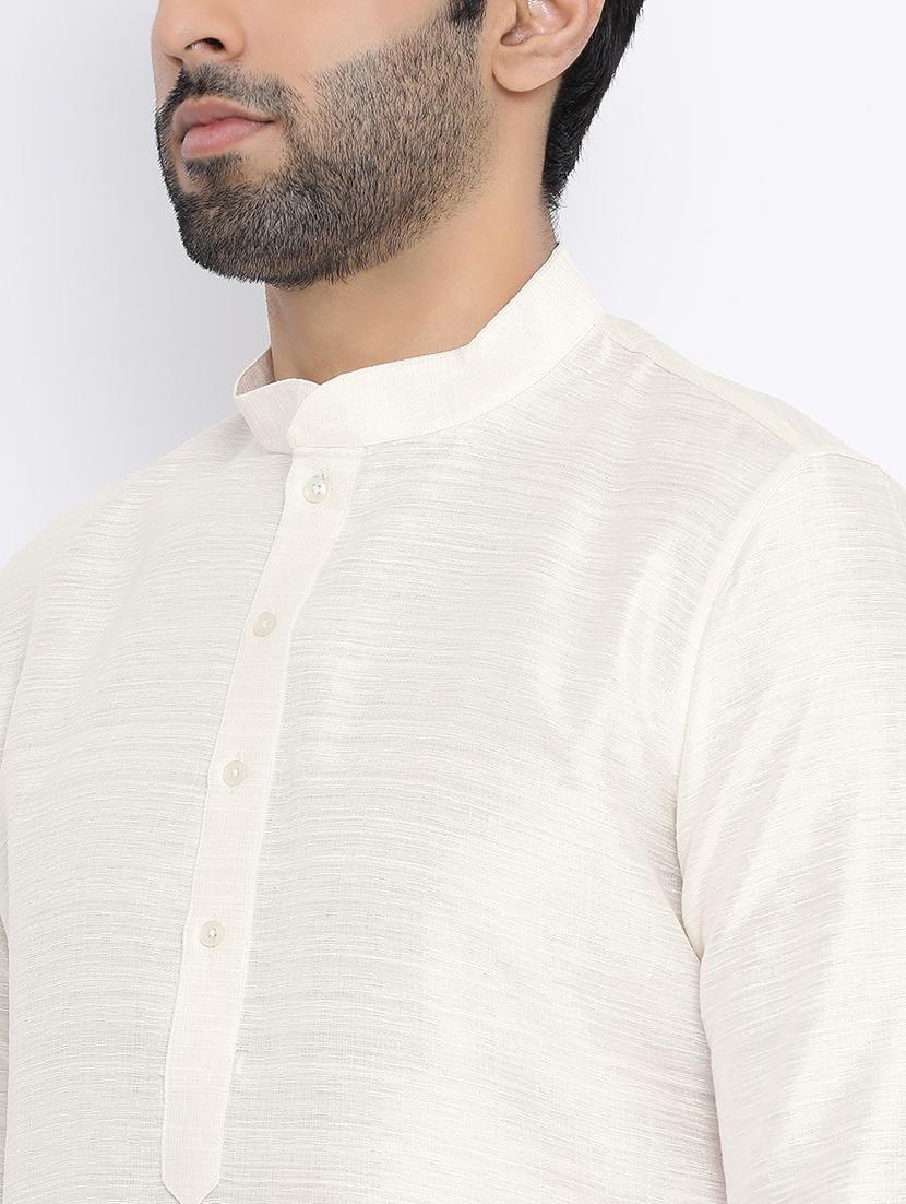 white pure silk long kurta - 16562486 - Zoom Image - 4