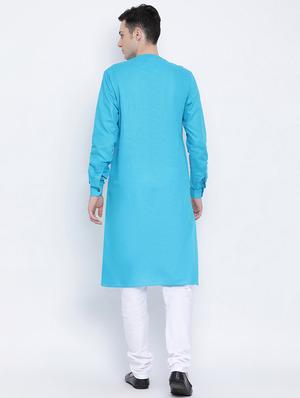 blue solid long kurta - 16562529 - Standard Image - 4