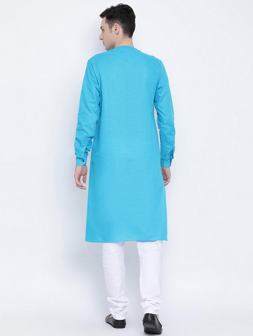 blue solid long kurta - 16562529 - Zoom Image - 4