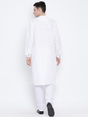white pure silk long kurta - 16562537 - Standard Image - 4