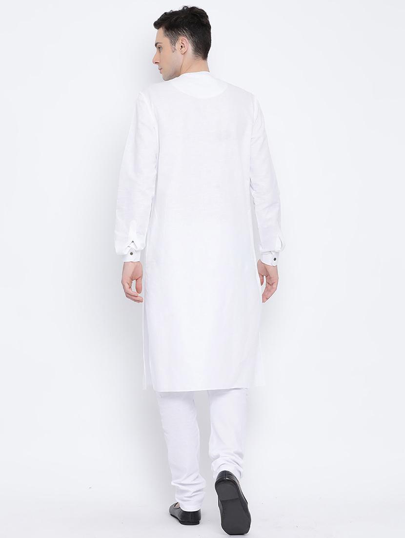 white pure silk long kurta - 16562537 - Zoom Image - 4