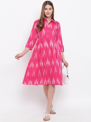 shirt collar ikat fit & flare dress - 16564219 - Standard Image - 4