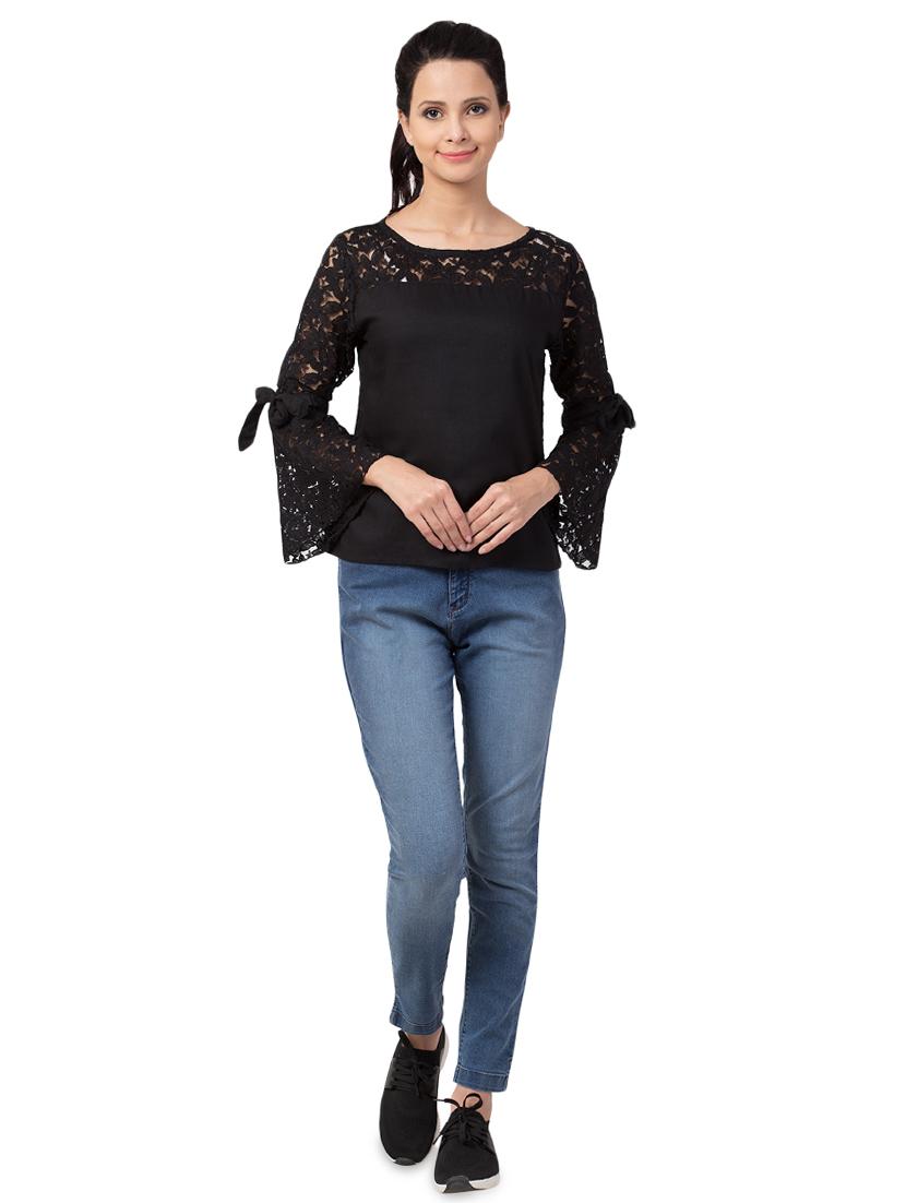 bell sleeved solid top - 16565918 - Zoom Image - 4