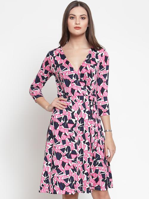 tie knot geometric print wrap dress - 16566360 - Standard Image - 1