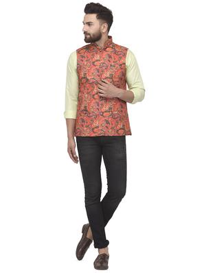 orange paisley printed nehru jacket - 16566707 - Standard Image - 4