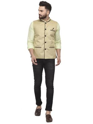 beige solid nehru jacket - 16566716 - Standard Image - 4