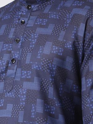 navy blue printed kurta pyjama set - 16567412 - Standard Image - 4