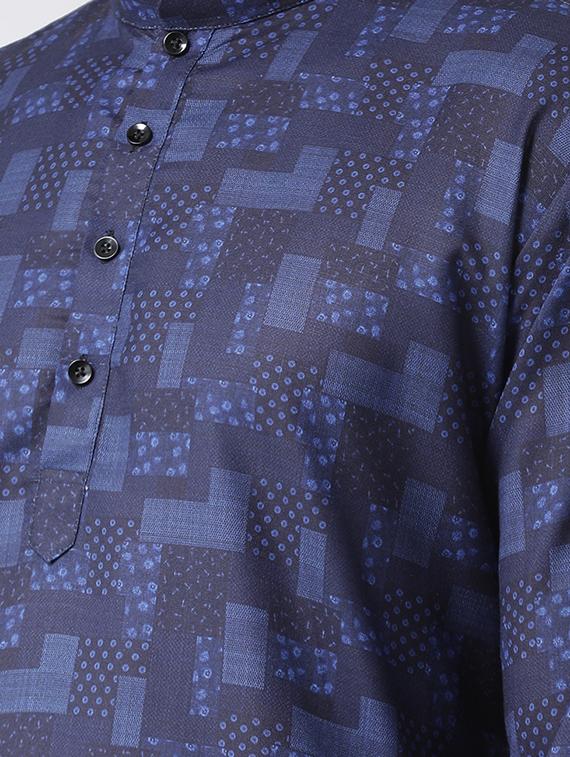 navy blue printed kurta pyjama set - 16567412 - Zoom Image - 4