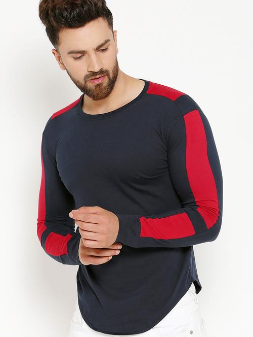 navy blue color block t-shirt - 16567844 - Standard Image - 1