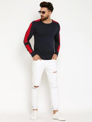 navy blue color block t-shirt - 16567844 - Standard Image - 4