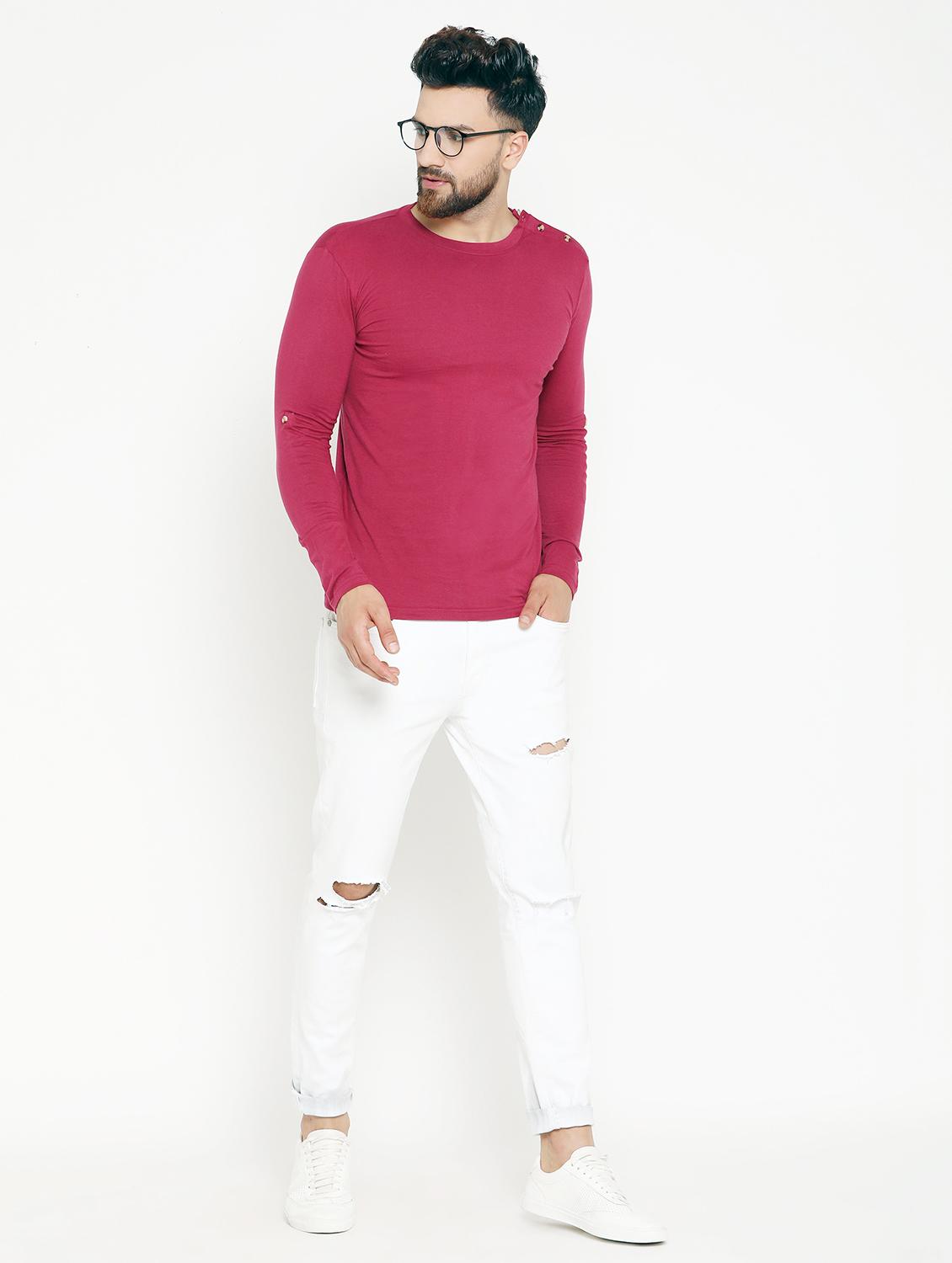 maroon solid t-shirt - 16567859 - Zoom Image - 4