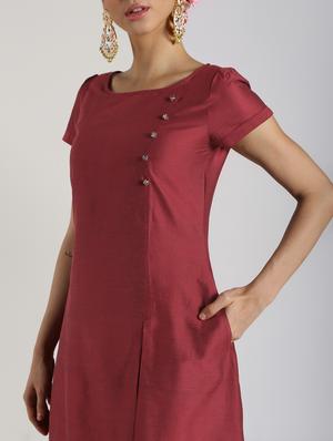 solid silk asymmetric kurta - 16568795 - Standard Image - 4